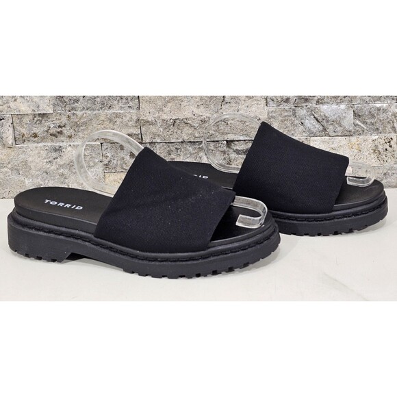 NWT Torrid Flatform Slide Sandals Chunky Lug Stretch Black Minimalist Size 8.5WW - Picture 6 of 12